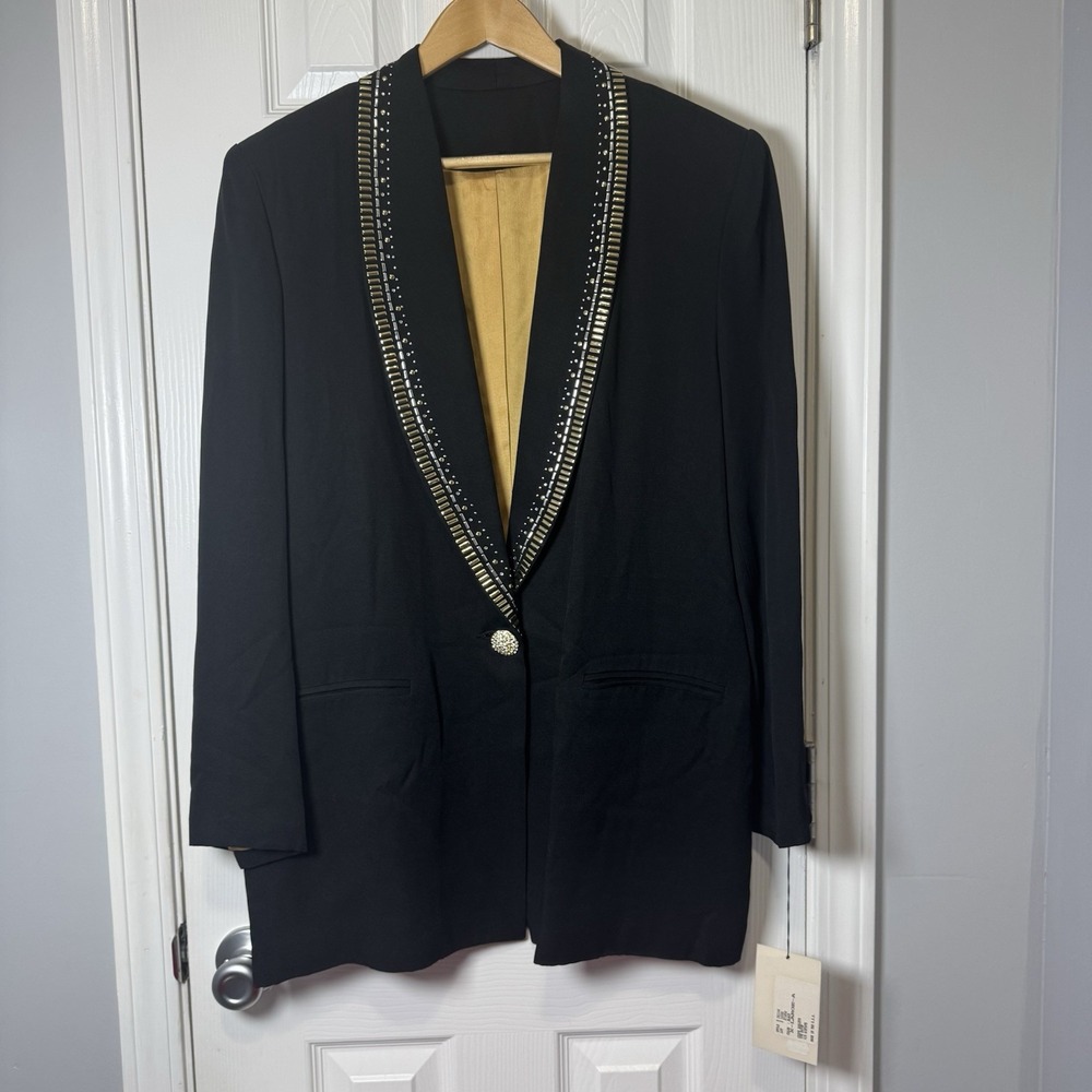 Vtg HIGH POINT New York Embellished RS Bead Jewels Blazer Jacket XL Black NWT‎